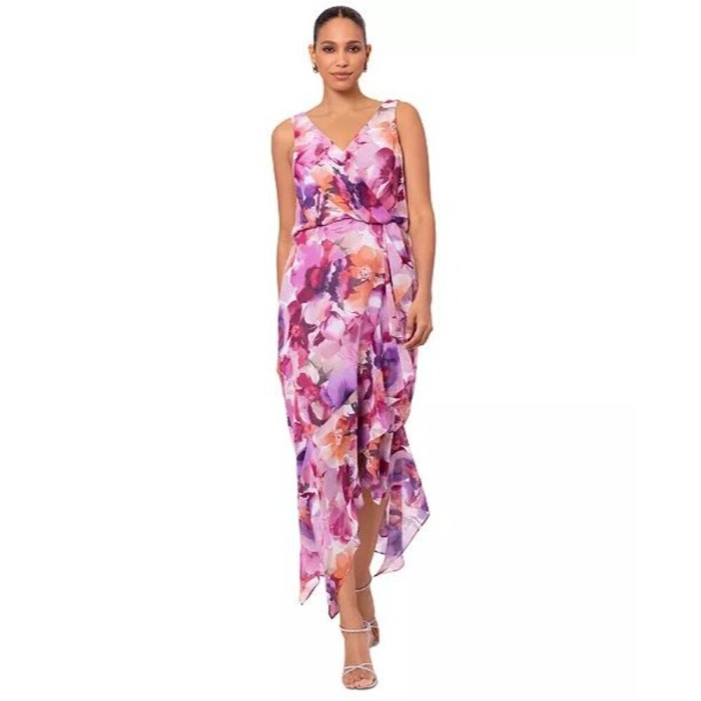 Xscape Pink  Floral Sleeveless V-Neck Women's Midi Dress Size 12P